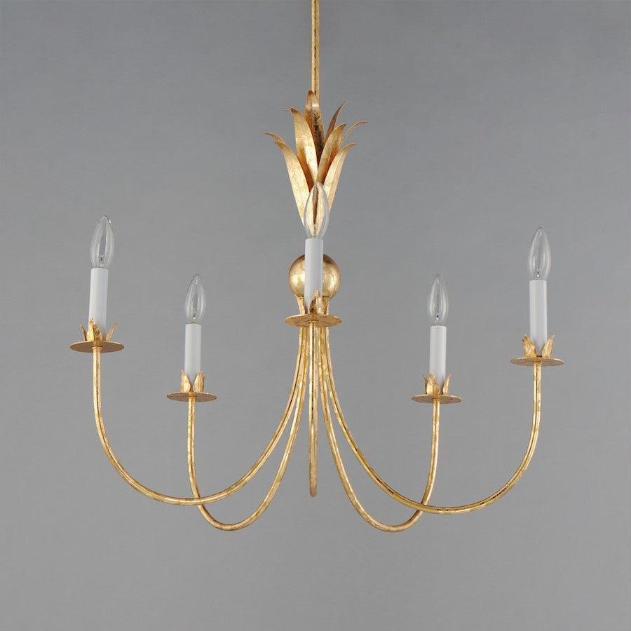 5 Light Chandelier, Gold Leaf