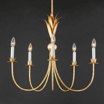 5 Light Chandelier, Gold Leaf