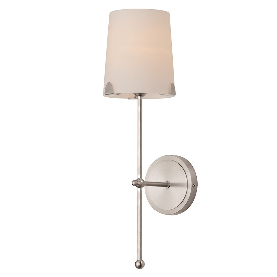 Maxim Lighting Huntington 1 Light Sconce, Satin Nickel/White - 32361WTSN