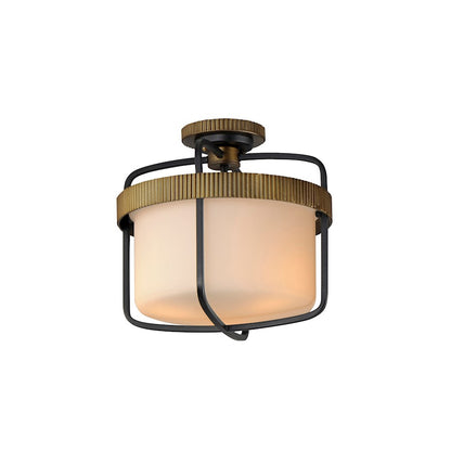 Maxim Ruffles 3 Light Semi-Flush Mount, Black/Antique Brass/White - 32650SWBKAB