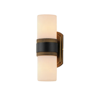 Maxim Ruffles 2 Light Outdoor Wall Mount, Black/Brass/White - 32651SWBKAB