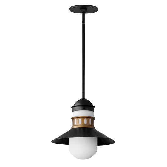 Maxim Admiralty 1 Light Outdoor Pendant, Black/Antique Brass/White - 35121SWBKAB