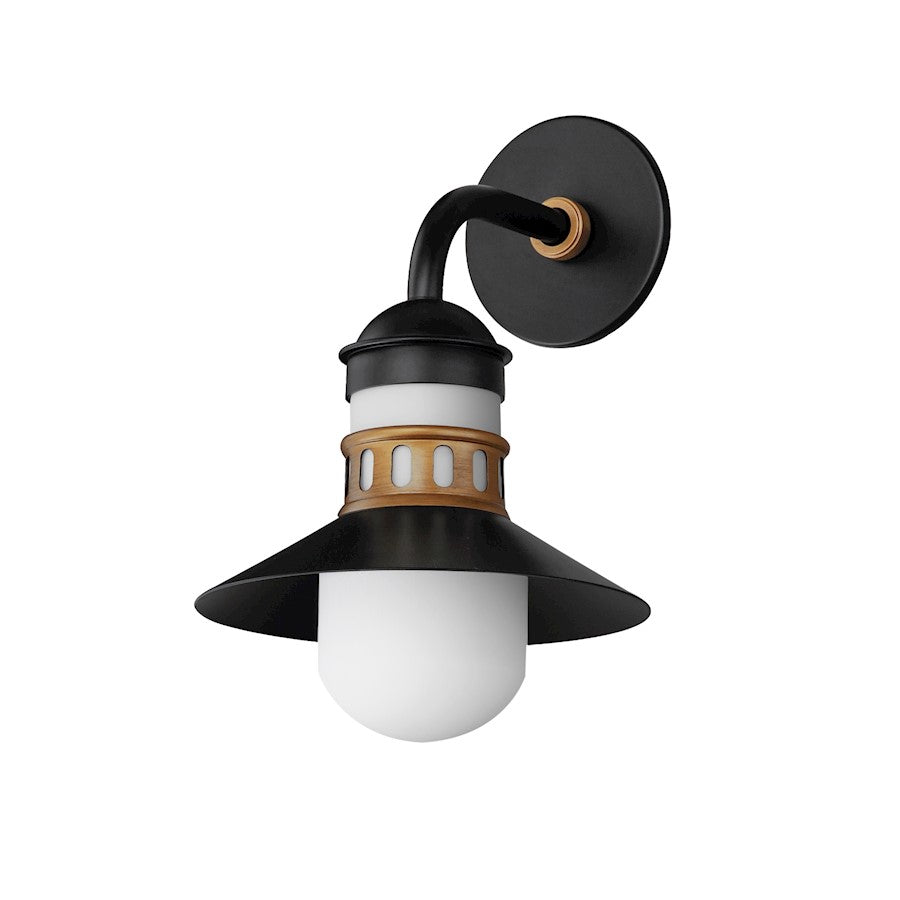 Maxim Admiralty 1 Light 14" Outdoor Wall Mount, Black/Brass/White - 35122SWBKAB