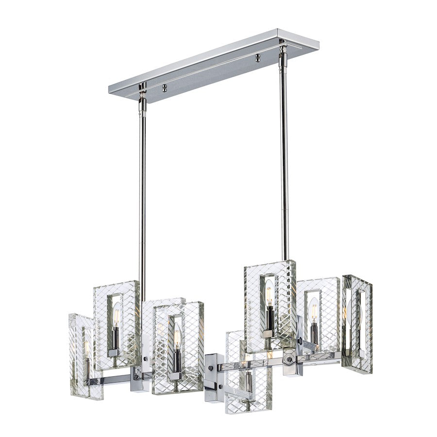 8 Light Linear Chandelier, Polished Nickel