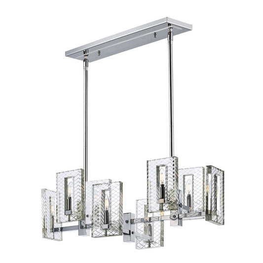 8 Light Linear Chandelier, Polished Nickel