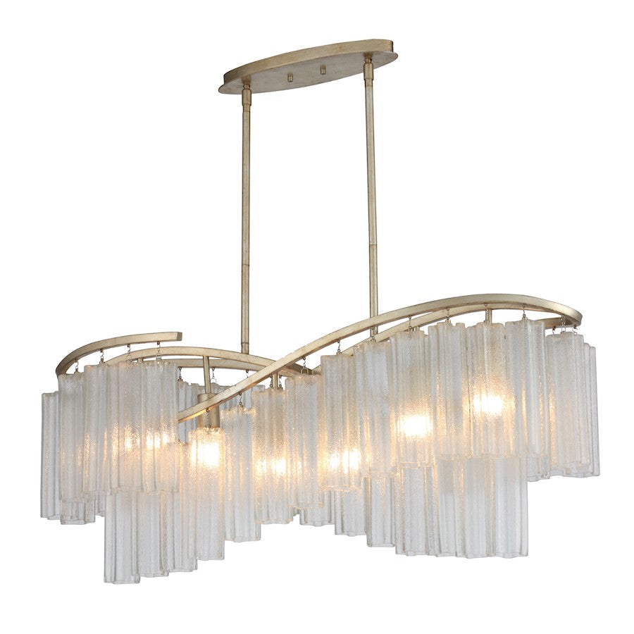 6 Light Linear Chandelier, Golden Silver