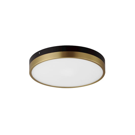 Maxim Dapper 1 Light 12" Flush Mount, Black/Antique Brass/White - 59702WTBKAB