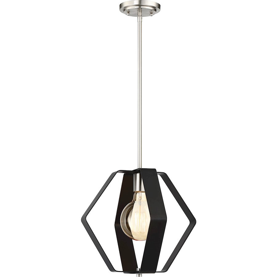 Nuvo Lighting Zen 1 Light 14" Pendant Black, Brushed Nickel Accents - 60-6392