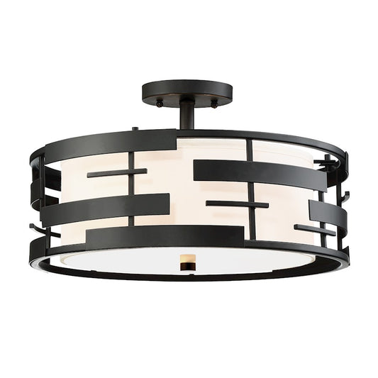 Nuvo Lighting Lansing 3-LT Semi Flush, White/Opal Diffuser Black - 60-6436