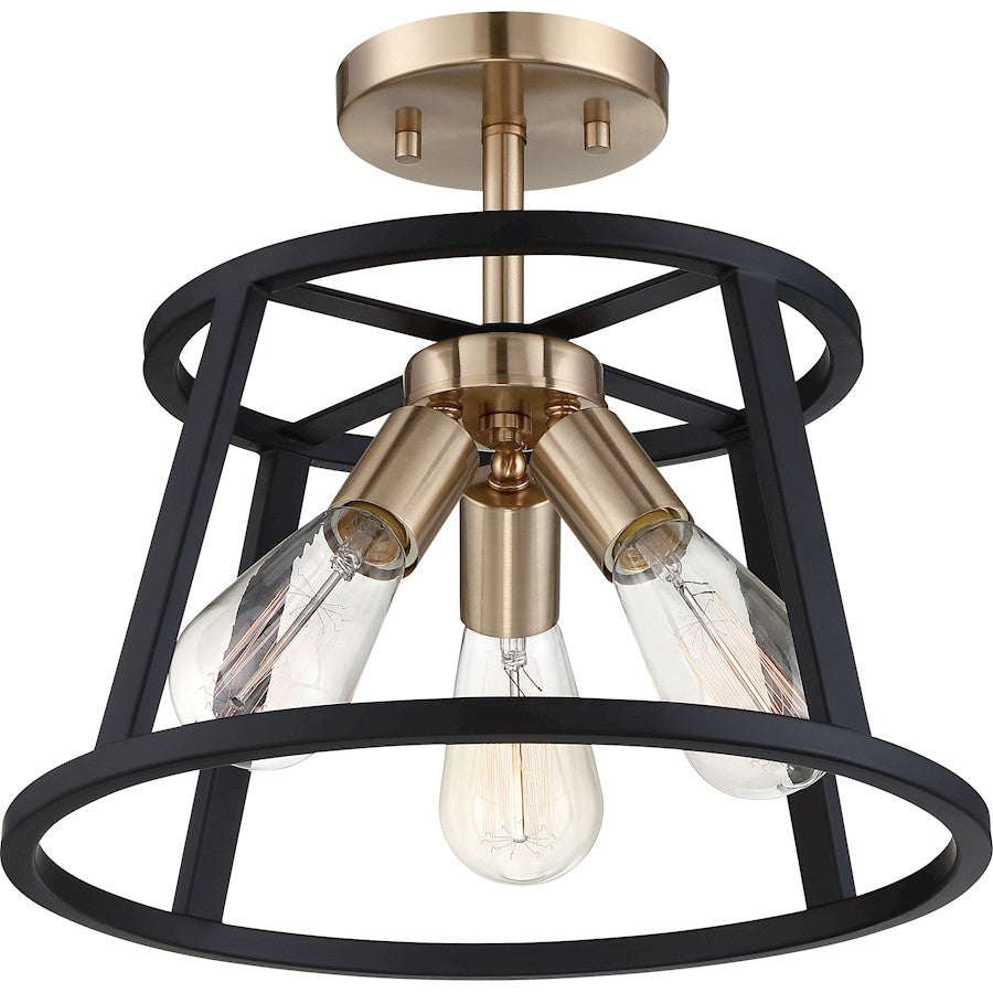 Nuvo Lighting Chassis 3 Light Semi Flush Mount, Copper Brass/Black