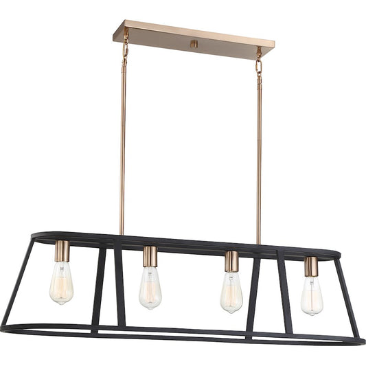 Nuvo Lighting Chassis 4 Light Island Pendant, Copper Brass/Black Frame