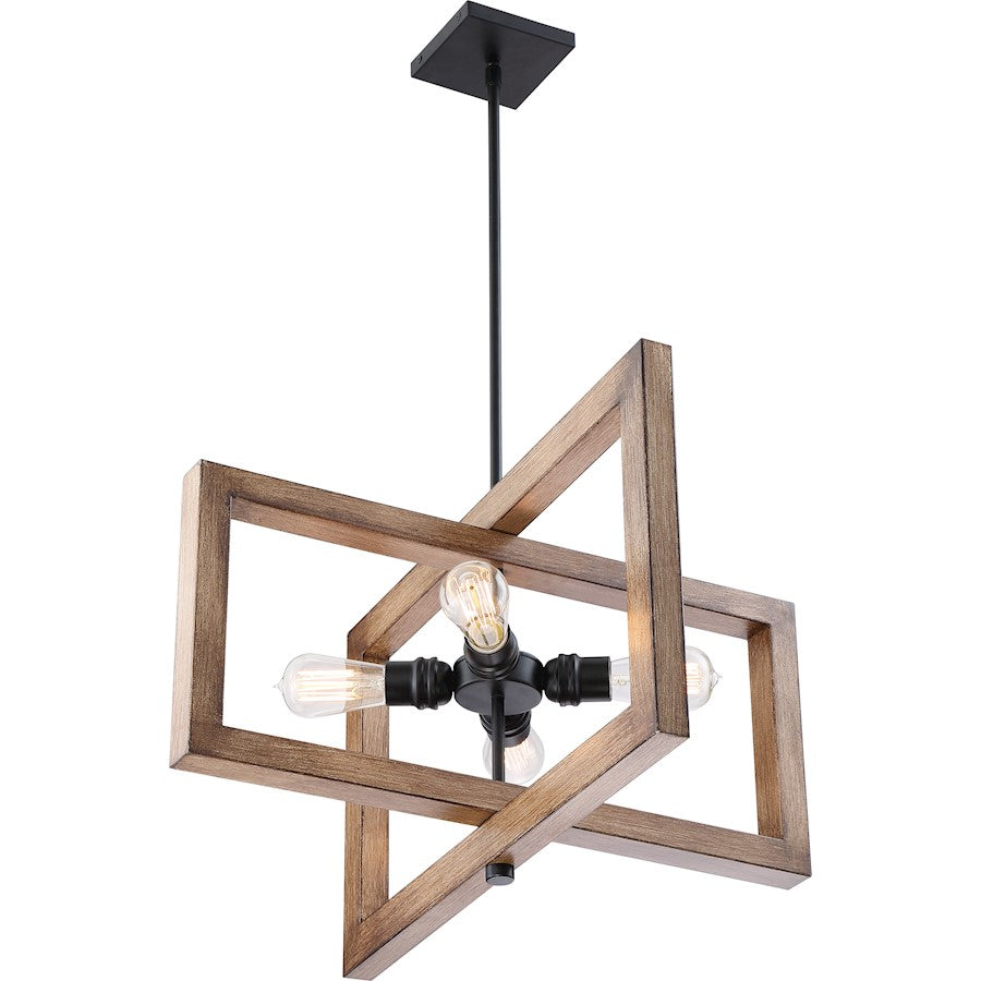 4 Light Pendant Fixture, Black