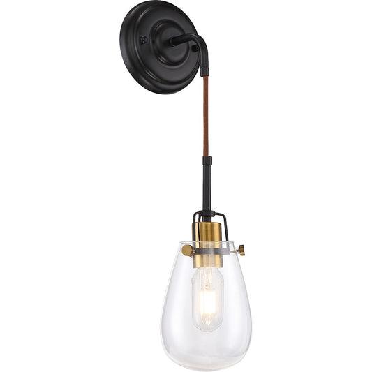 Toleo 1 Light Sconce, Black/Vintage Brass Accents