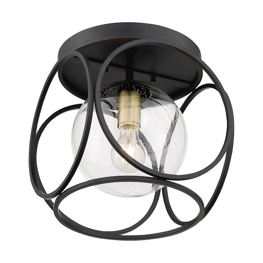 Nuvo Lighting Aurora 1 Light Flush Mount, Seeded, Black/Vintage Brass - 60-6946