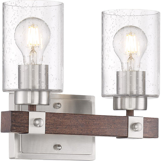 Arabel Bathroom Vanity Light, Nickel & Nutmeg Wood/Clear Seeded