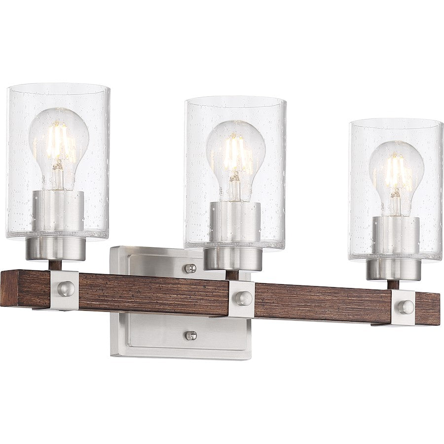 Bathroom Vanity Light, Nickel & Nutmeg Wood