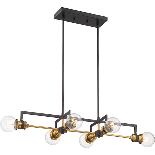 Nuvo Lighting Intention 6 Light Island Pendant, Warm Brass and Black