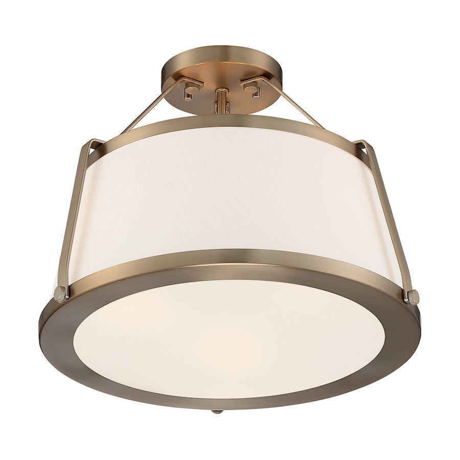 Nuvo Lighting Cutty 3 Light Semi-Flush, Fabric Shade Burnished Brass - 60-6997