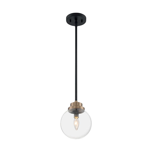 Nuvo Lighting Axis 1 Light Pendant, Clear, Matte Black/Brass Accents - 60-7121