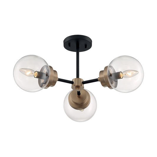 Nuvo Lighting Axis 3 Light Semi-Flush, Clear, Black/Brass Accents - 60-7123