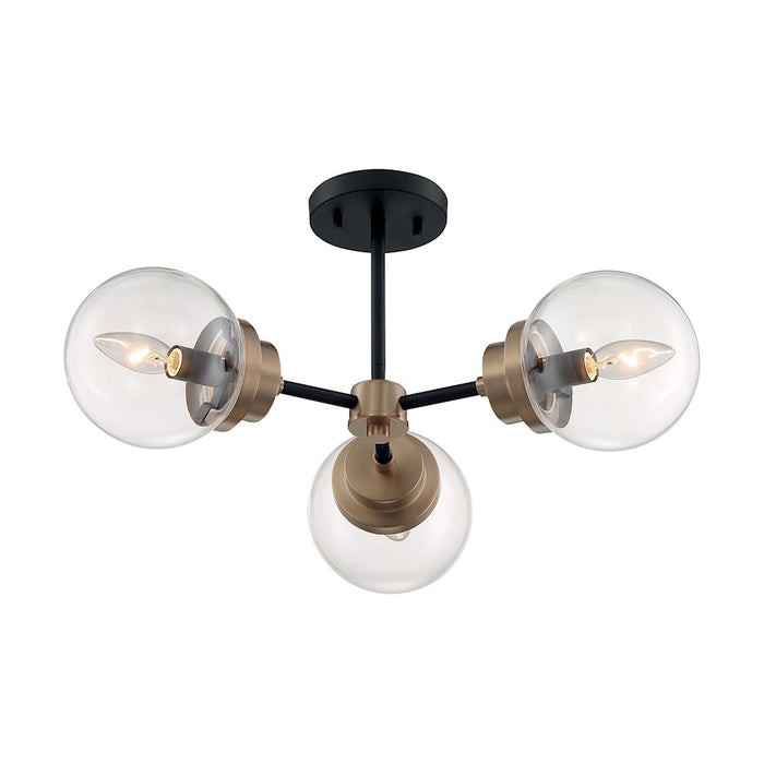 Nuvo Lighting Axis 3 Light Semi-Flush, Clear, Black/Brass Accents - 60-7123