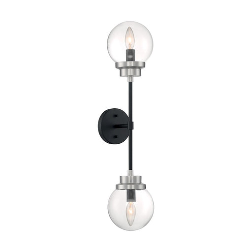Nuvo Lighting Axis 2 Light Sconce, Clear, Black/Brushed Nickel Accents - 60-7132