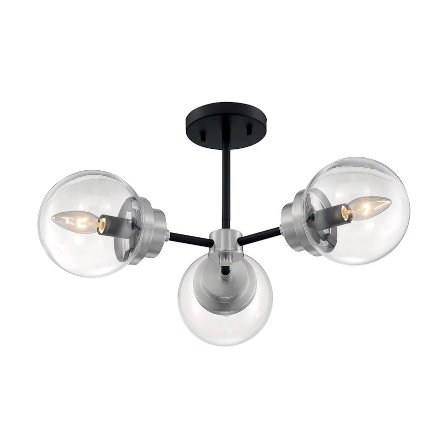 Nuvo Lighting Axis 3 Light Semi-Flush, Clear, Black/Brushed Nickel - 60-7133