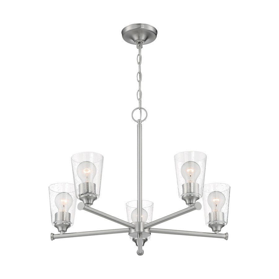 Nuvo Lighting Bransel 5 Light Chandelier, Seeded Glass, Brushed Nickel - 60-7185