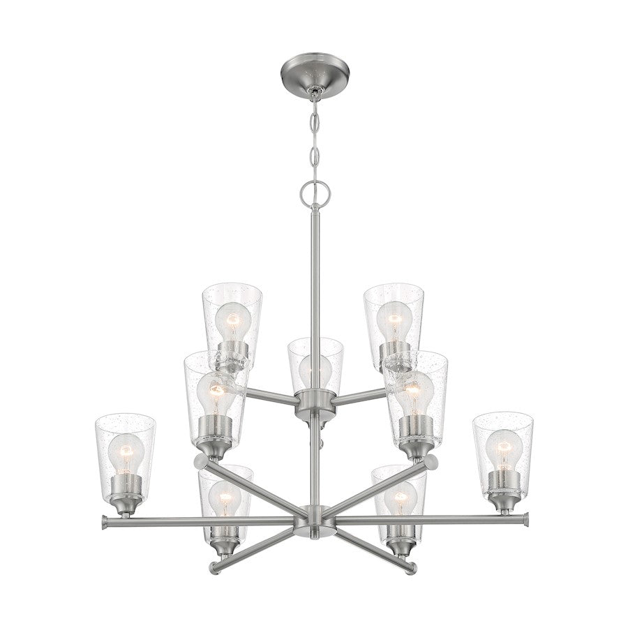 Nuvo Lighting Bransel 9 Light Chandelier, Seeded Glass, Brushed Nickel - 60-7189