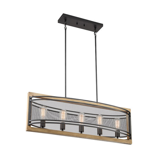 Nuvo Lighting Atelier 5 Light Island Pendant, Black/Honey Wood - 60-7265