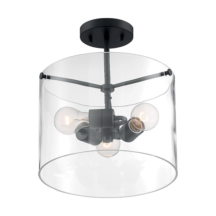 Nuvo Lighting Sommerset 3 Light Semi-Flush, Clear Glass, Matte Black - 60-7278