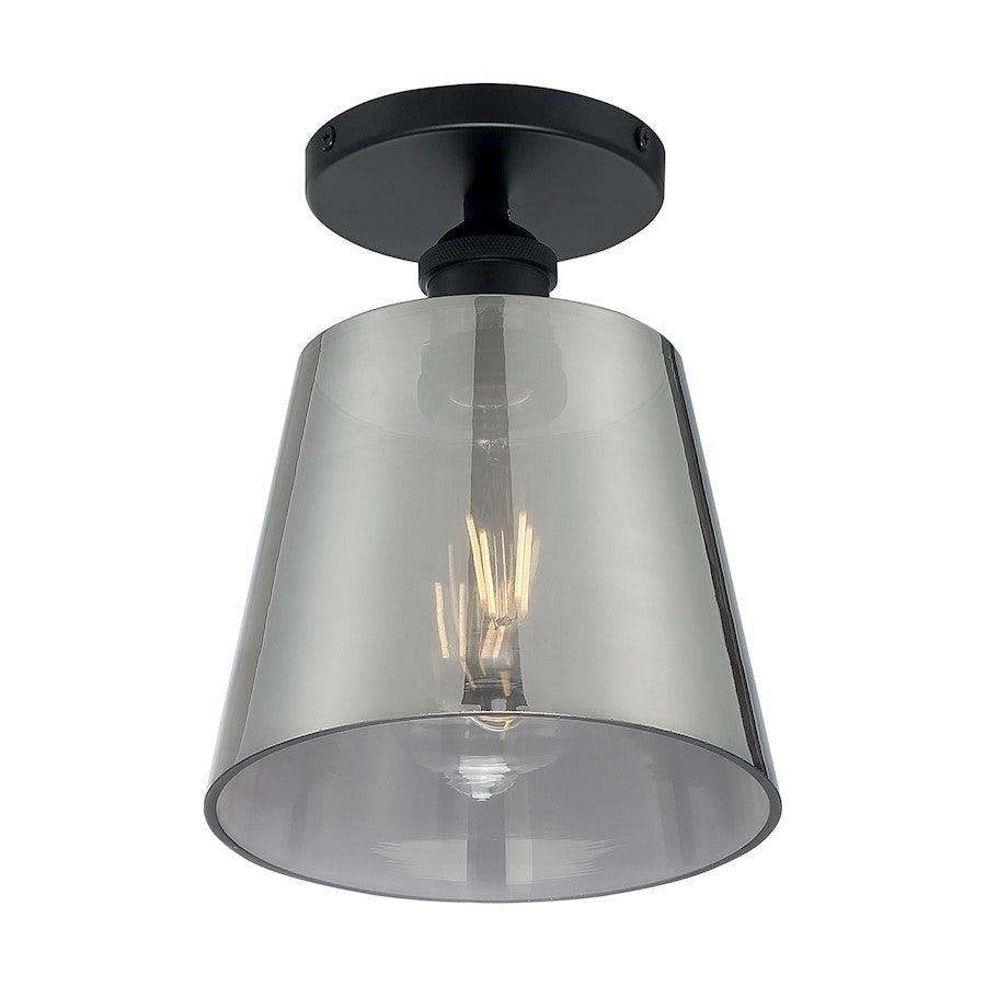 Nuvo Lighting Motif 1 Light 7.25" Semi-Flush, Black/Smoked Glass - 60-7333