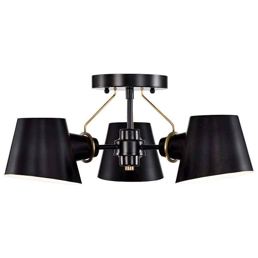 Nuvo Lighting Baxter 3 Light Semi-Flush Black/Burnished Brass