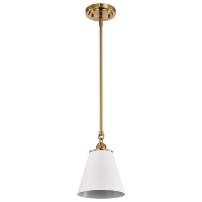 Nuvo Lighting Dover 1 Light Small Pendant, White/Vintage Brass - 60-7409