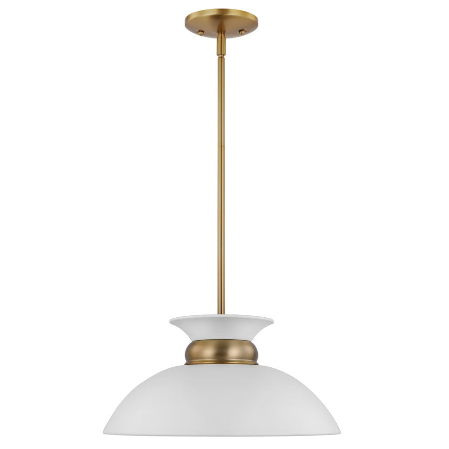 Nuvo Lighting Perkins 1 Light Small Pendant, White/Burnished Brass - 60-7463