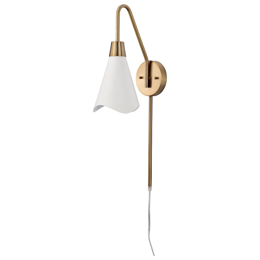 Nuvo Lighting Tango 1 Light Wall Sconce, White/Burnished Brass - 60-7468