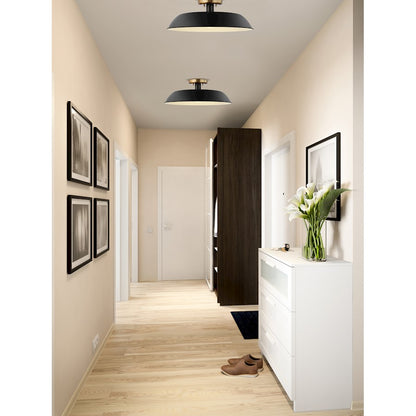 Nuvo Lighting Colony 1 Light Flush Mount, Black/Burnished Brass