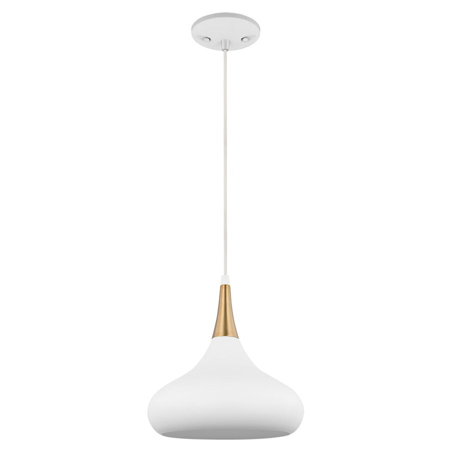 Nuvo Lighting Phoenix 1 Light Small Pendant, White/Burnished Brass - 60-7512