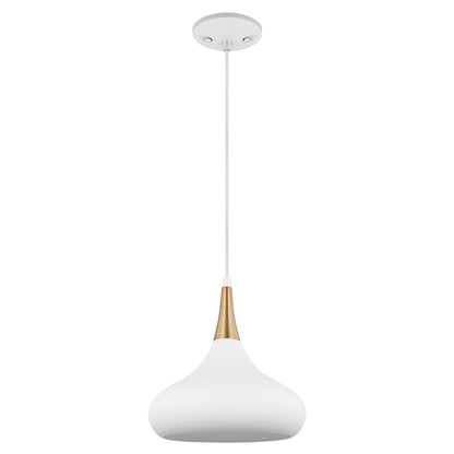 Nuvo Lighting Phoenix 1 Light Small Pendant, White/Burnished Brass - 60-7512