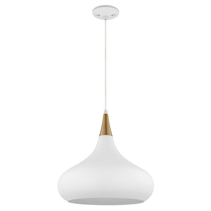 Nuvo Lighting Phoenix 1 Light Medium Pendant, White/Burnished Brass - 60-7515