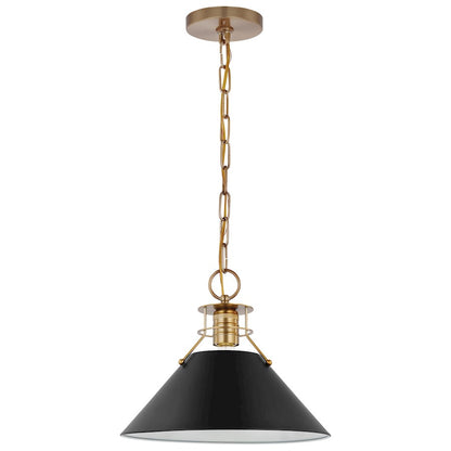 Nuvo Lighting Outpost 1 Light Medium Pendant, Black/Burnished Brass - 60-7523