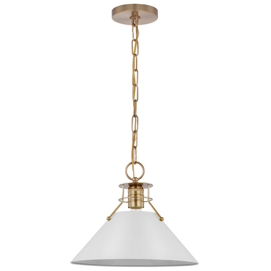 Nuvo Lighting Outpost 1 Light Medium Pendant, White/Burnished Brass - 60-7524