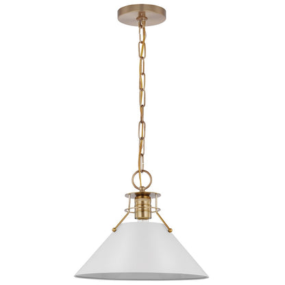 Nuvo Lighting Outpost 1 Light Medium Pendant, White/Burnished Brass - 60-7524