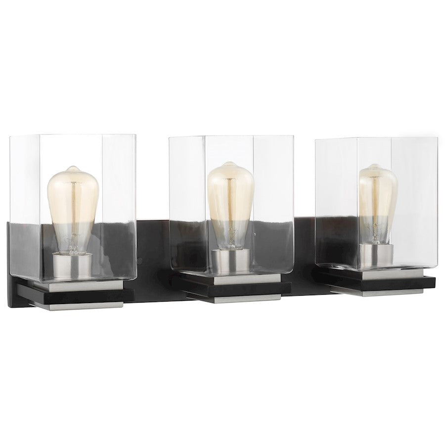 Nuvo Lighting Crossroads 3 Light Vanity, Black/Clear - 60-7653