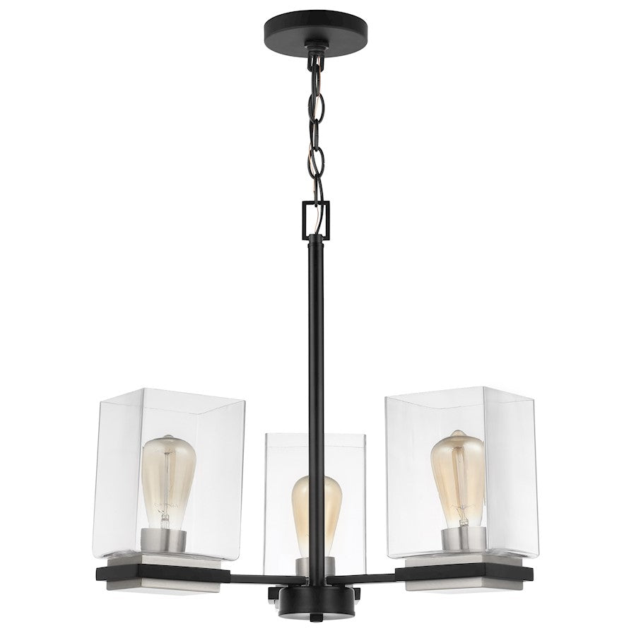 Nuvo Lighting Crossroads 3 Light Chandelier, Black/Clear - 60-7655