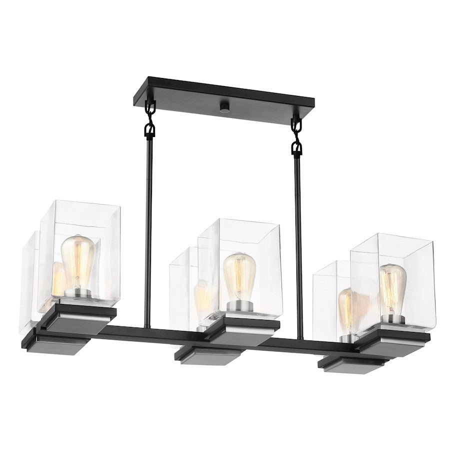 6 Light Island Pendant, Black/Clear