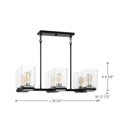 6 Light Island Pendant, Black/Clear