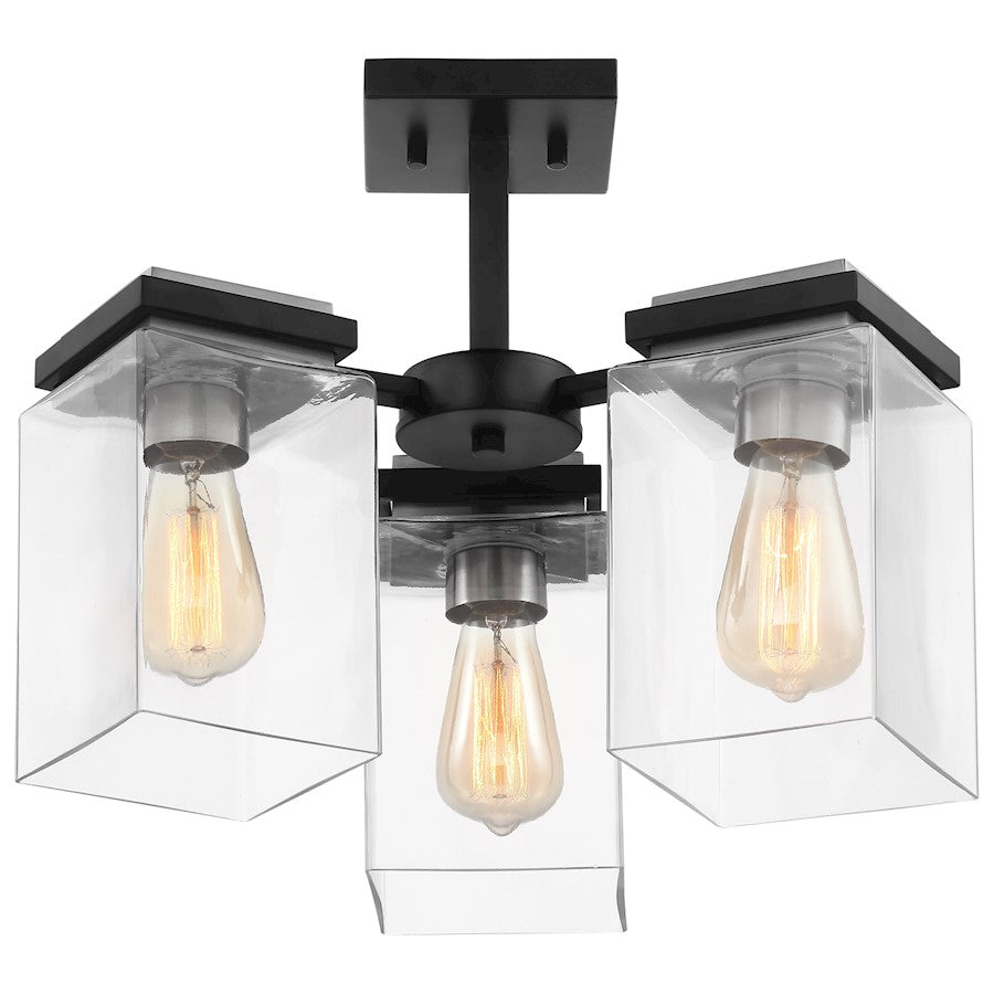 Nuvo Lighting Crossroads 3 Light Semi-Flush Fixture, Black/Clear