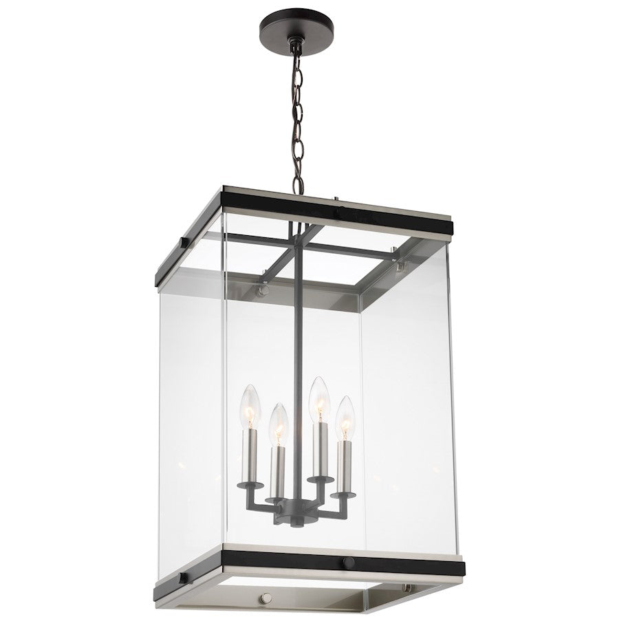 4 Light Foyer Pendant, Black/Clear