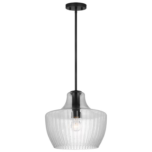 Nuvo Lighting Destin 1 Light Med. Pendant, Black/Silver/Clear Ribbed - 60-7705